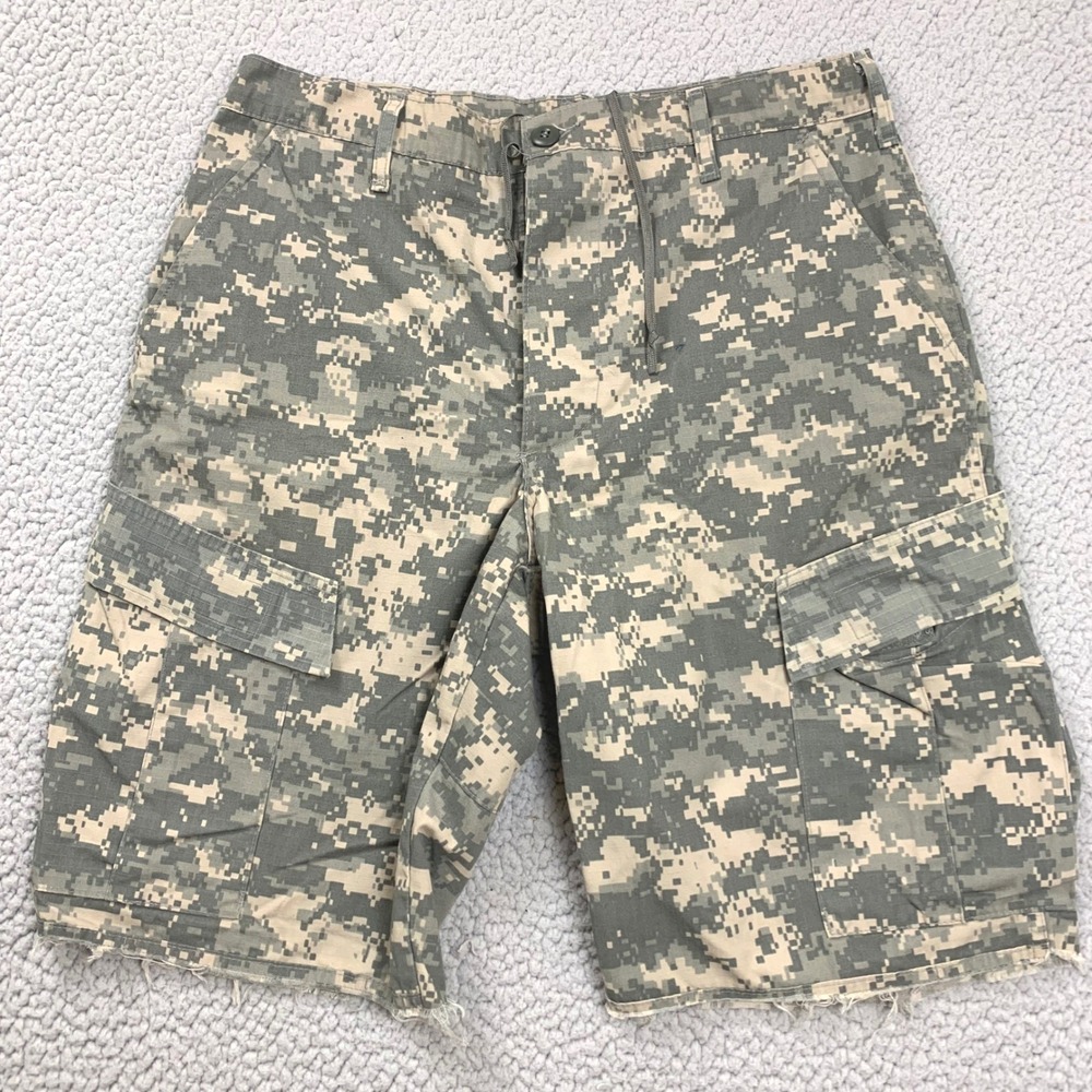 Military Cargo Shorts Mens Medium‎ Regular ACU Digital Camo Cut Off Raw Hem